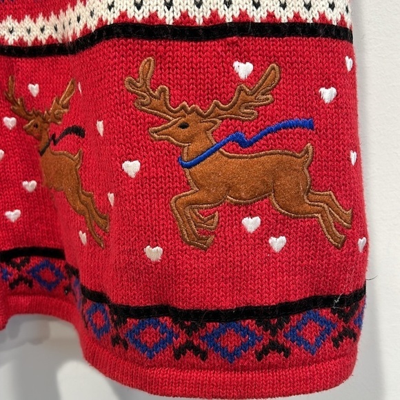 Holiday vintage woven reindeer faux fur collar sweater vest zip up plus size 2X - Picture 2 of 6